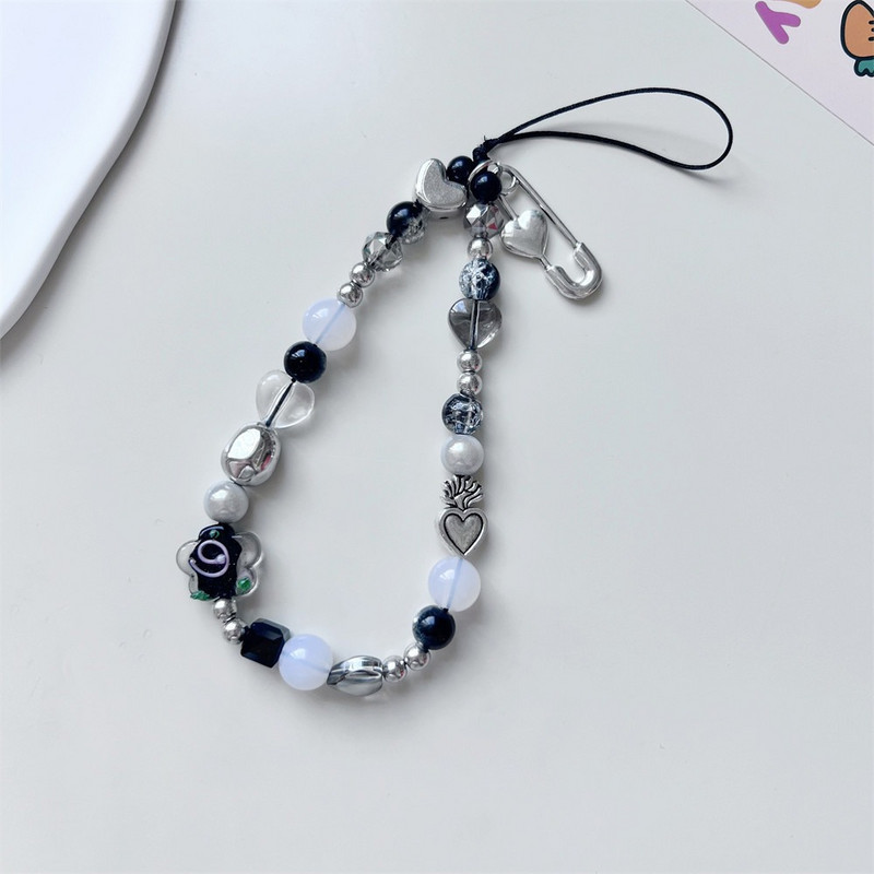 INS Y2K sirds tālruņa šarmu siksniņa ziedu pērlīšu kulons korejiešu rokassprādze priekš iPhone Samsung aksesuāri, piekarināmā virve meiteņu rotaslietām