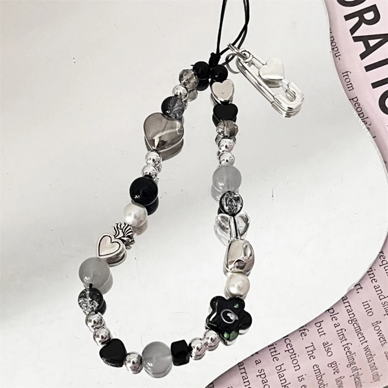 INS Y2K sirds tālruņa šarmu siksniņa ziedu pērlīšu kulons korejiešu rokassprādze priekš iPhone Samsung aksesuāri, piekarināmā virve meiteņu rotaslietām