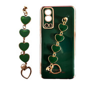 Galvanizēts Love Heart tālruņa futrālis tālrunim 11 12 13 14 Pro Max XS Max XR 7 Plus 14 Triecienizturīgs plaukstas siksnas ķēdes aizmugurējais vāks