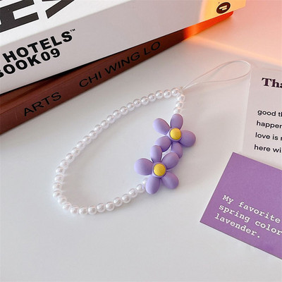 Slatki raznobojni cvjetovi Remeni za mobilni telefon Telefonska narukvica Kawaii ljubavno srce Biserni privjesak Ručni konop Lanac