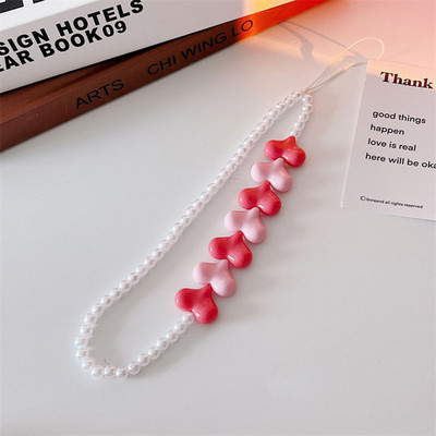 Slatki raznobojni cvjetovi Remeni za mobilni telefon Telefonska narukvica Kawaii ljubavno srce Biserni privjesak Ručni konop Lanac