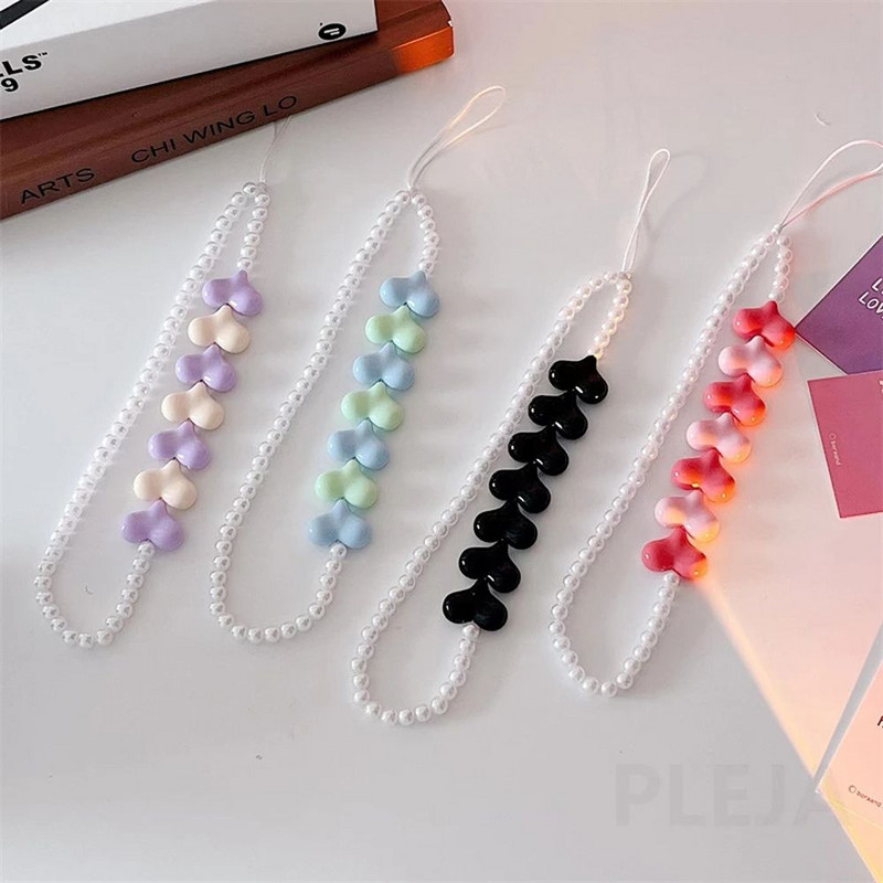 Slatki raznobojni cvjetovi Remeni za mobilni telefon Telefonska narukvica Kawaii ljubavno srce Biserni privjesak Ručni konop Lanac