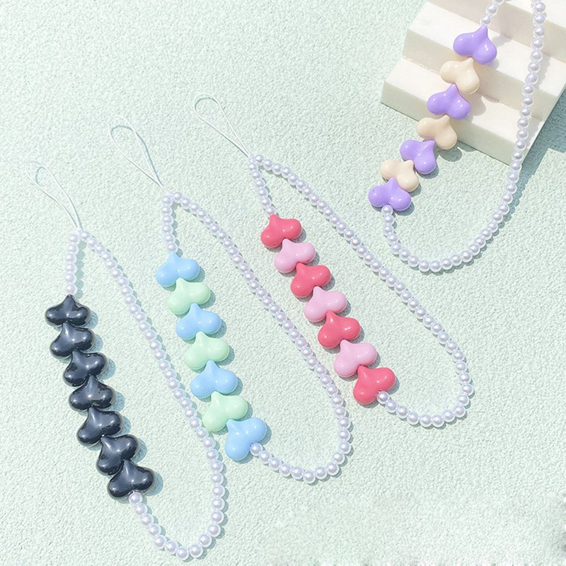 Slatki raznobojni cvjetovi Remeni za mobilni telefon Telefonska narukvica Kawaii ljubavno srce Biserni privjesak Ručni konop Lanac