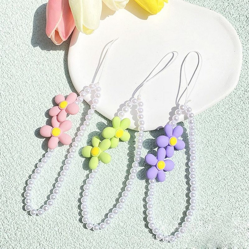 Slatki raznobojni cvjetovi Remeni za mobilni telefon Telefonska narukvica Kawaii ljubavno srce Biserni privjesak Ručni konop Lanac