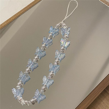 Candy Colors Crystal Clear Chain Πεταλούδα με χάντρες Κινητά Τηλέφωνα Θήκες με λουρί Κορδόνι για αξεσουάρ τηλεφώνου Αντι-χαμένη αλυσίδα