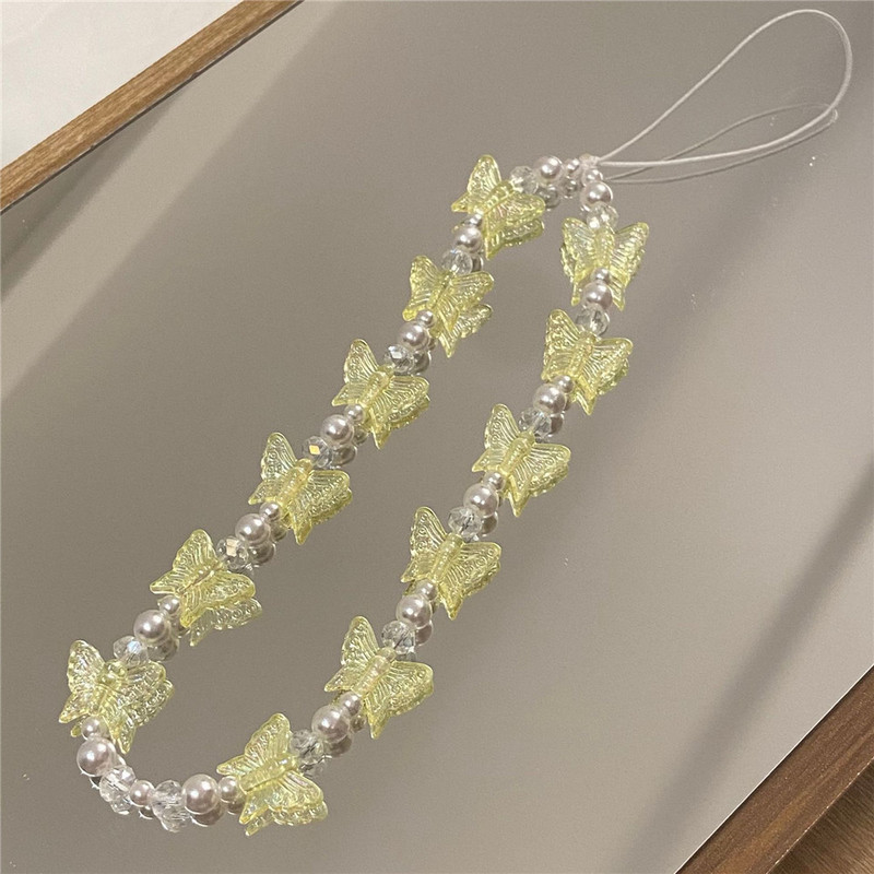 Candy Colors Kristāldzidra ķēde ar tauriņu pērlītēm Mobilie telefoni Siksnu turētāji Štrope Tālruņa piederumiem Pretnovedoša ķēde