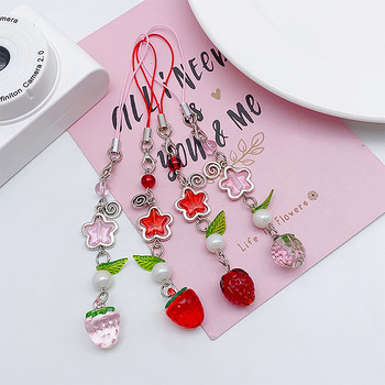 1 ΤΕΜ Κορεάτικη χαριτωμένη φράουλα αλυσίδα κινητού τηλεφώνου Y2K Sweet Fruits Beaded Beaded Phone Lanyard Keychain for Girls Phone pendant Charms