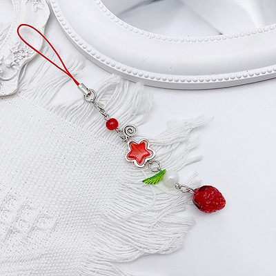 1PC korejiešu cute Strawberry mobilo tālruņu ķēde Y2K Sweet Fruits pērlītēm Tālruņa virves atslēgu piekariņš meitenēm Tālruņa kulonu piekariņi