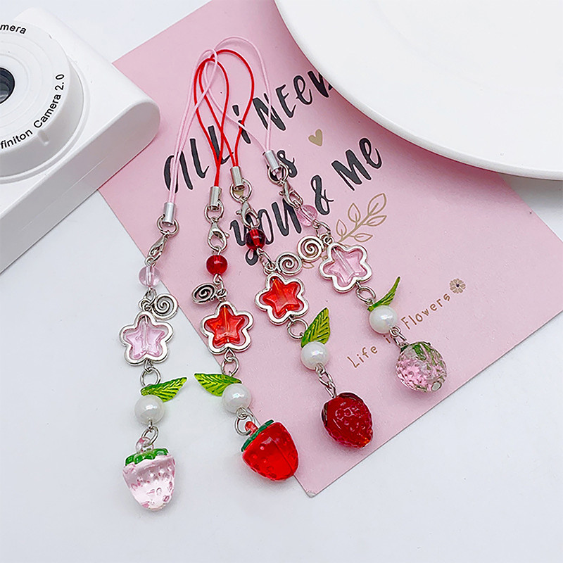 1PC korejiešu cute Strawberry mobilo tālruņu ķēde Y2K Sweet Fruits pērlītēm Tālruņa virves atslēgu piekariņš meitenēm Tālruņa kulonu piekariņi