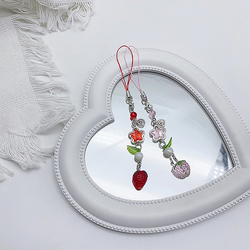 1PC korejiešu cute Strawberry mobilo tālruņu ķēde Y2K Sweet Fruits pērlītēm Tālruņa virves atslēgu piekariņš meitenēm Tālruņa kulonu piekariņi
