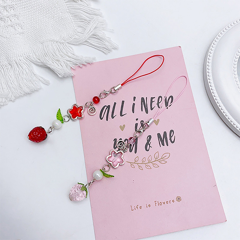 1PC korejiešu cute Strawberry mobilo tālruņu ķēde Y2K Sweet Fruits pērlītēm Tālruņa virves atslēgu piekariņš meitenēm Tālruņa kulonu piekariņi