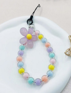 Tālrunis pret nozaudēšanu, siksnas atslēga Īss plaukstas kulons Sieviešu rokas ķēde Krāsaina Macaron apaļas lodītes kulons Mobilā tālruņa aukla