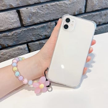 Τηλέφωνο Anti-lost Lanyard Κοντό μενταγιόν καρπού Γυναικεία αλυσίδα χειρός Πολύχρωμο κρεμαστό μενταγιόν Macaron στρογγυλή χάντρα Κορδόνι κινητού τηλεφώνου