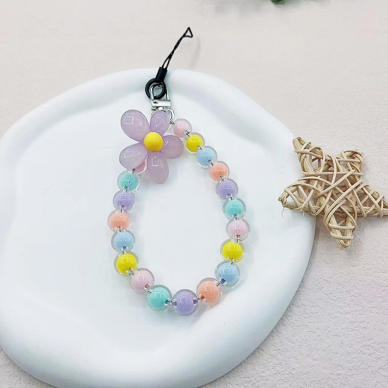 Tālrunis pret nozaudēšanu, siksnas atslēga Īss plaukstas kulons Sieviešu rokas ķēde Krāsaina Macaron apaļas lodītes kulons Mobilā tālruņa aukla