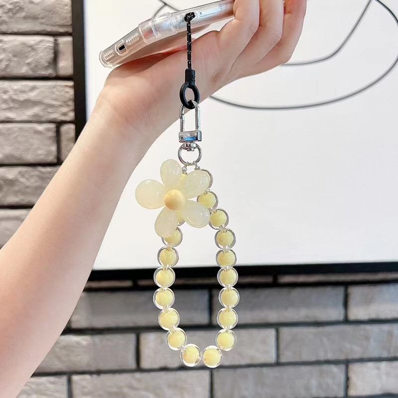 Tālrunis pret nozaudēšanu, siksnas atslēga Īss plaukstas kulons Sieviešu rokas ķēde Krāsaina Macaron apaļas lodītes kulons Mobilā tālruņa aukla