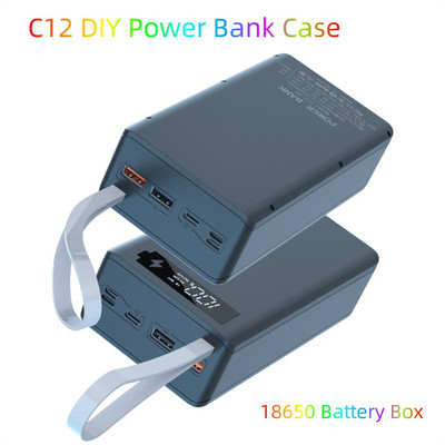 C12 18650 akkumulátor Power Bank tok Töltő doboz tartó Kettős USB LCD kijelző támogatás Gyors vezeték nélküli töltő Akkumulátor ház tárolása