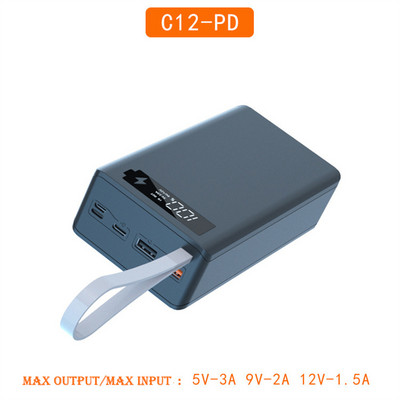 C12 18650 Akumuliatoriaus maitinimo bloko dėklas Įkroviklio dėžutės laikiklis Dviejų USB LCD ekranų palaikymas Greitas belaidis įkroviklis Akumuliatoriaus korpuso saugykla