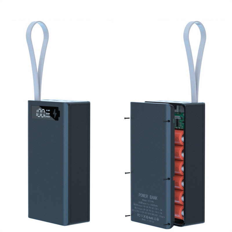 C12 18650 Akumuliatoriaus maitinimo bloko dėklas Įkroviklio dėžutės laikiklis Dviejų USB LCD ekranų palaikymas Greitas belaidis įkroviklis Akumuliatoriaus korpuso saugykla