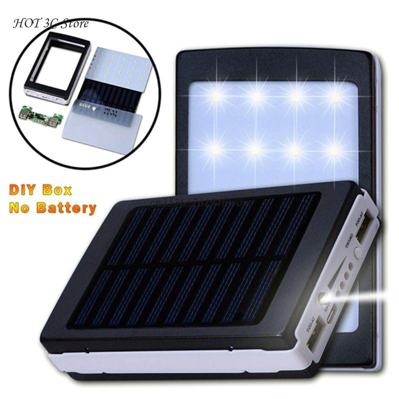 (Bez akumulatora) 18650 Solar Power Bank Case Charger DIY Box Powerbank Case Led mobilajam telefonam Power Bank Box