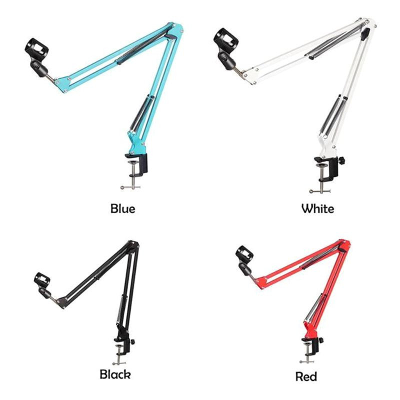 Izvelkama ierakstīšanas mikrofona turētāja piekares strēles šķērveida sviras statīva turētājs ar mikrofona klipu galda stiprinājuma skavu