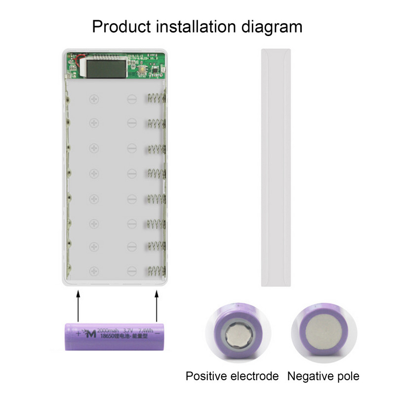 Kutija za punjač baterija Čvrsta Dual USB 8 x 18650 baterija Power Bank DIY torbica Kompaktna kutija Power Bank bez baterije poverbank