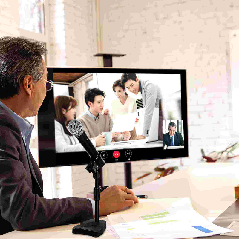 Galda mikrofona statīvs ar regulējamu pamatni galda mikrofona statīvs ar trieciena stiprinājuma turētāju Mini pārnēsājams galda statīvs, melns mikrofona klips