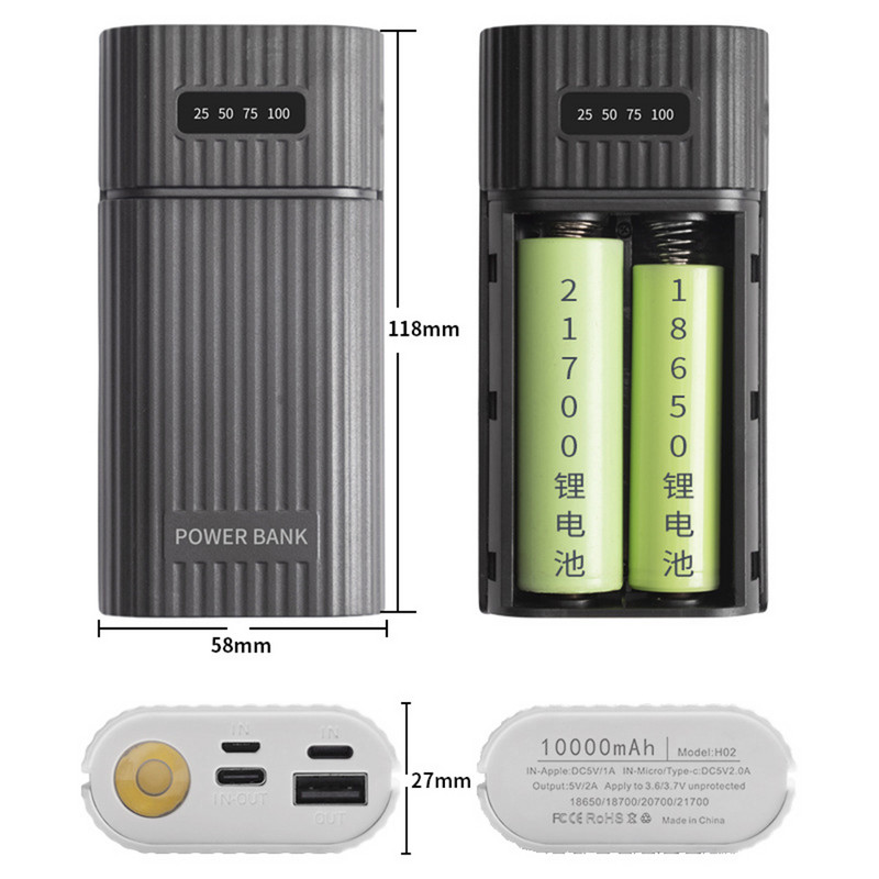 18650/18700/20700/21700 Akumulatora lādētāja adaptera Akumulatora komplekts DIY Power Bank iPhone Power Bank korpusa kaste, izņemot akumulatoru