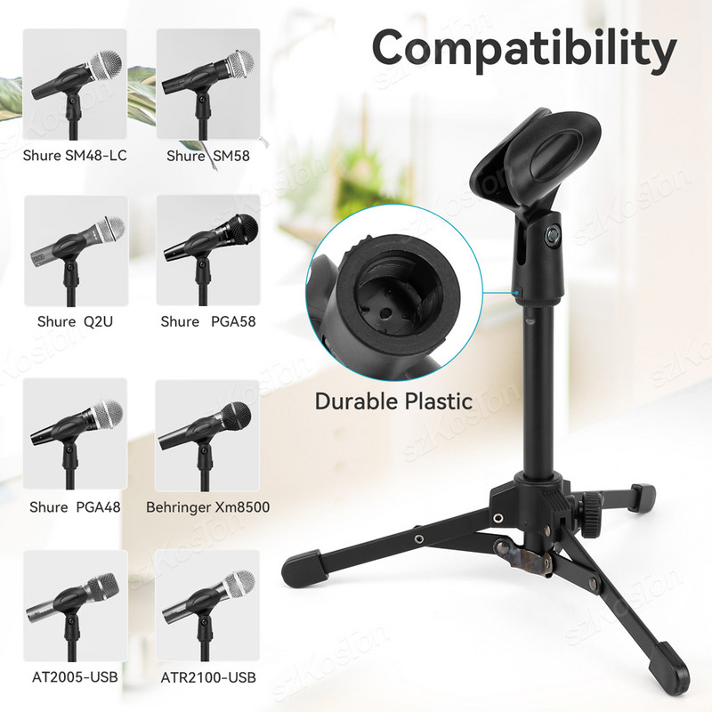 Mini galddatora mikrofona statīvs ar mikrofona saspraudes turētāju, regulējamu mikrofona kronšteinu Pārnēsājams salokāms metāla statīvs ierakstīšanai