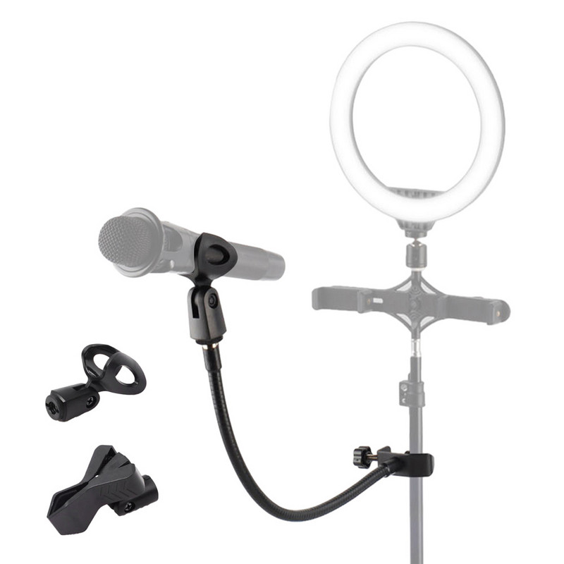 Šļūtenes mikrofona saspraude ar galda skavu Mikrofona statīvs apraides studijai tiešraides aprīkojuma stacijas mikrofona roktura galda stiprinājums