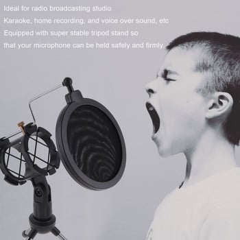 Метална антивибрационна стойка за микрофон Статив с микрофонна стойка за вятър за среща / пеене / реч