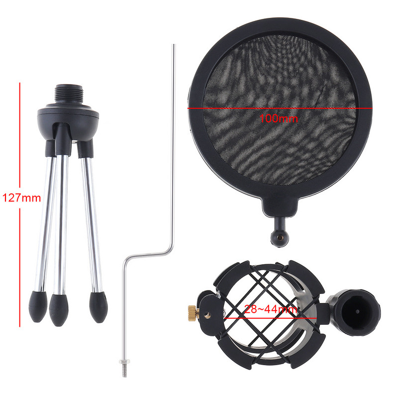 Metāla pretvibrācijas mikrofona statīvs ar mikrofona vēja statīvu sapulcēm / dziedāšanai / runai