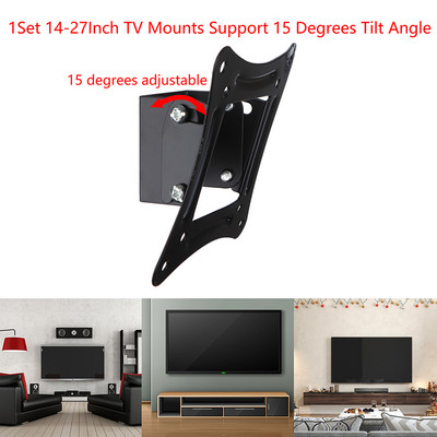 1 set Suporturi TV de 14-27 inchi Suport de montare pe perete pentru monitor LCD LED Suport cadru TV cu ecran plat fix Unghi de înclinare de 15 grade cu șurub