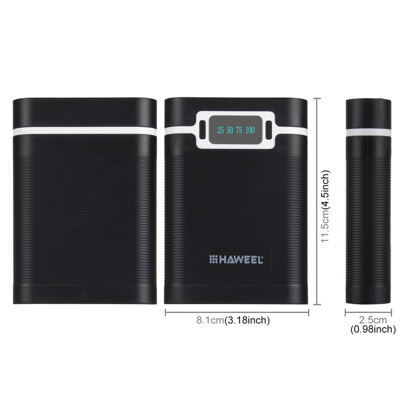 HAWEEL DIY 4 x 18650 aku (ei kuulu komplekti) 10000 mAh Power Bank Shell Box koos 2 x USB väljundekraaniga iPhone'i ja muude telefonide jaoks