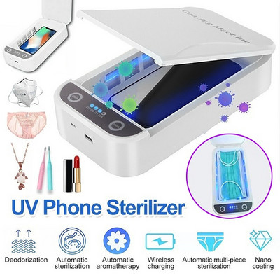 USB telefon sterilizáló UV ultraibolya telefon sterilizáló doboz támogatás vezeték nélküli töltő telefonok maszkok mindennapi szükségletekhez sterilizálók