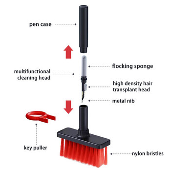 Мултифункционална четка Почистване Слушалки Писалка Клавиатура Слушалки Компютърен комплект Почистване на пролуки в преносим компютър Отстраняване на прах Калъф за слушалки Почистване