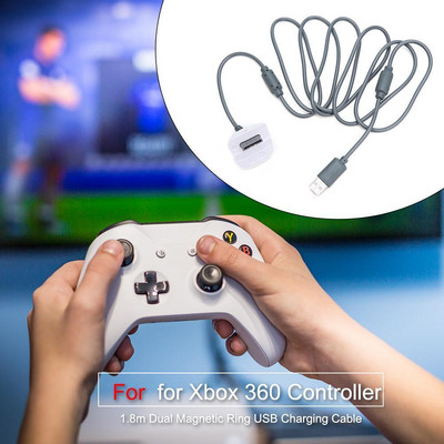 1,8 м USB кабел за зареждане с двоен магнитен пръстен Кабел за зарядно устройство за възпроизвеждане Аксесоари за игри за Xbox 360 Безжичен контролер за игри