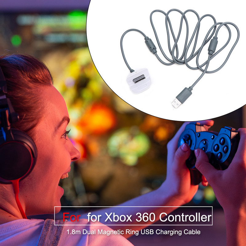 1,8 m USB dubultā magnētiskā gredzena uzlādes kabelis atskaņošanas lādētāja kabeļa spēļu piederumi Xbox 360 bezvadu spēļu kontrolierim