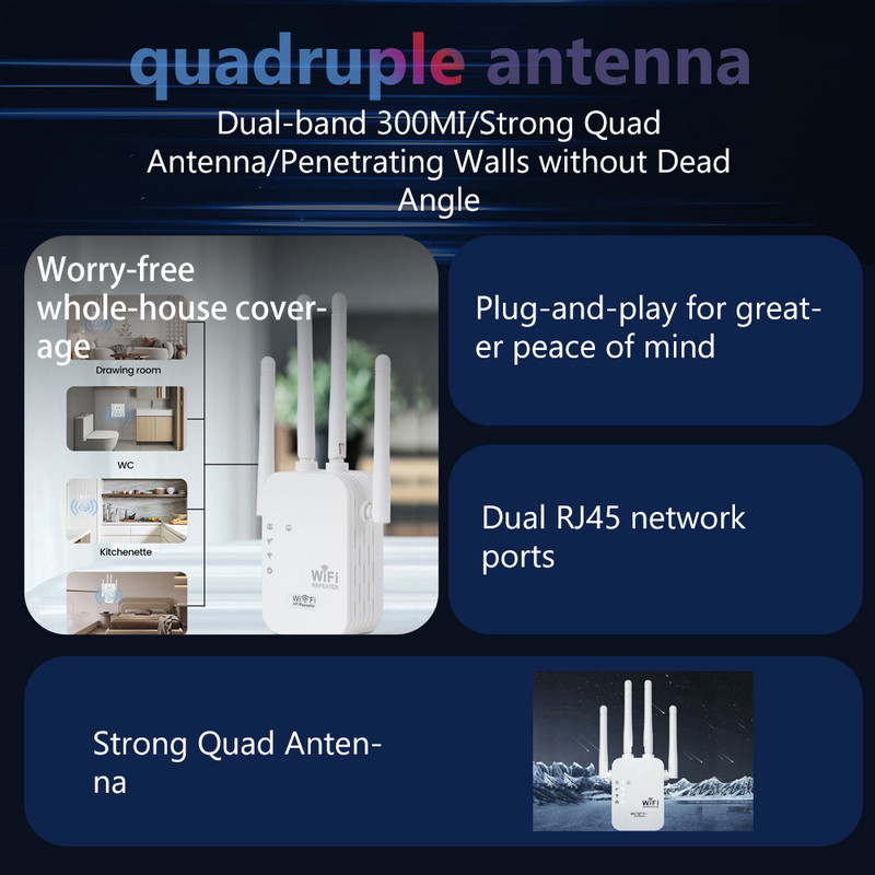 300Mbps belaidis WiFi kartotuvas 2.4G signalo maršrutizatorius 802.11N ilgo nuotolio belaidis WiFi plėstuvo stiprintuvas WIFI stiprintuvas