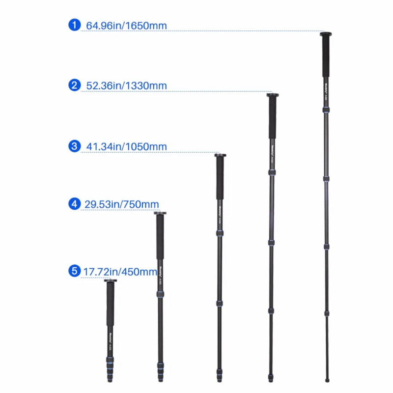 Monopied Ulanzi pentru vânătoare Trepied profesional din aluminiu pentru cameră 65 inch 5 secțiuni Manbily pentru camera de acțiune Canon Nikon Gopro 6