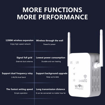 2.4G 5Ghz безжичен WiFi ретранслатор Двоен усилвател на Wi Fi сигнал 1200Mbps WiFi усилвател 5G Wi-Fi удължител за дълъг обхват Wi fi усилвател