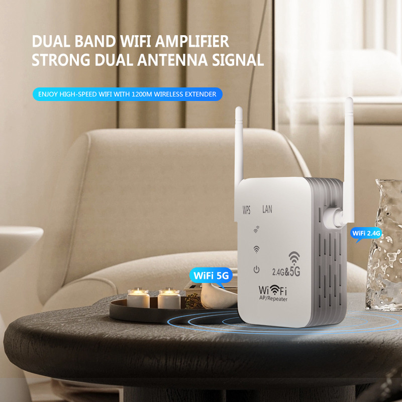 2.4G 5Ghz belaidis WiFi kartotuvas Dviejų Wi-Fi signalų stiprintuvas 1200Mbps WiFi stiprintuvas 5G Wi-Fi ilgo nuotolio plėstuvas Wi-Fi stiprintuvas