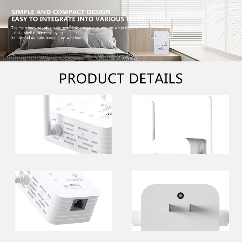 2.4G 5Ghz belaidis WiFi kartotuvas Dviejų Wi-Fi signalų stiprintuvas 1200Mbps WiFi stiprintuvas 5G Wi-Fi ilgo nuotolio plėstuvas Wi-Fi stiprintuvas