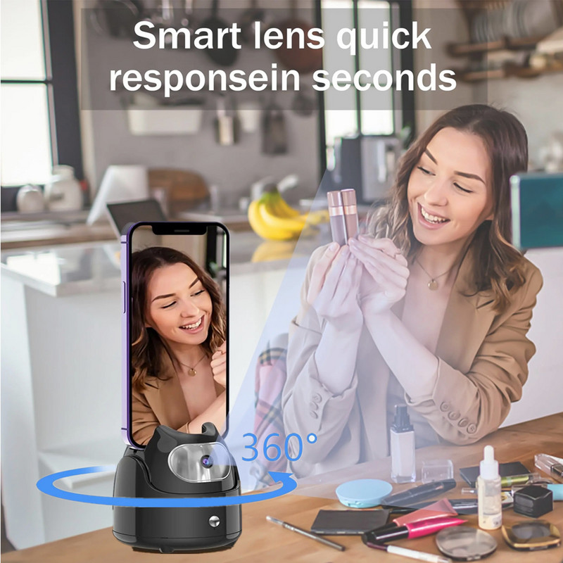 360° sukimosi automatinis veido sekimo karkasinis mobiliojo telefono laikiklis be APP be AI veido atpažinimo telefono trikojis tiesioginiam vaizdo įrašui