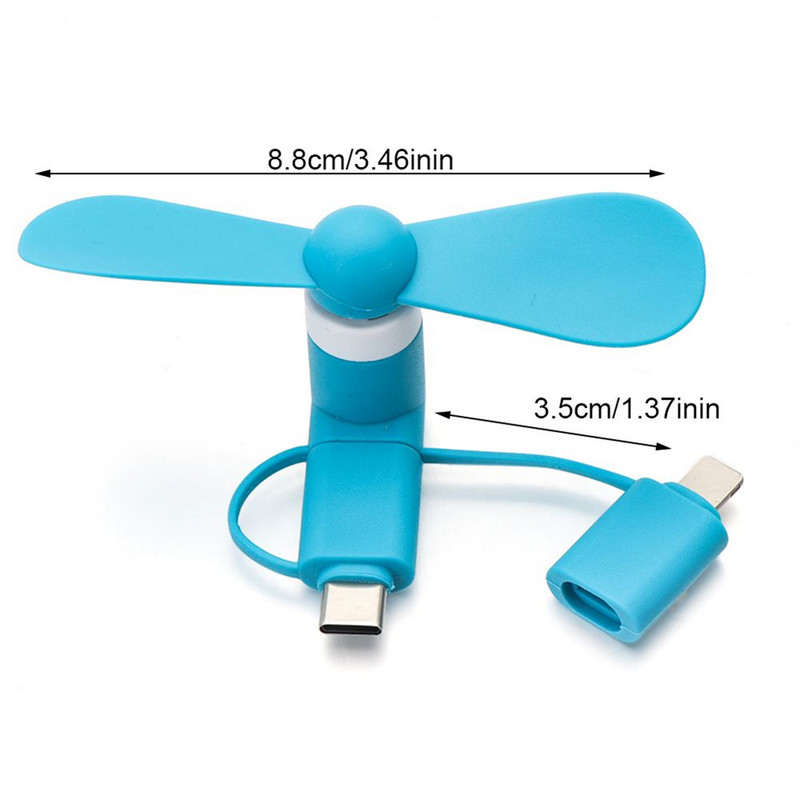 3-in-1 C tipa mikro USB mini ventilatora radiators Android ierīcēm Samsung Huawei HTC IPad IPhone portatīvais mobilais tālrunis mazs ceļojumu ventilators