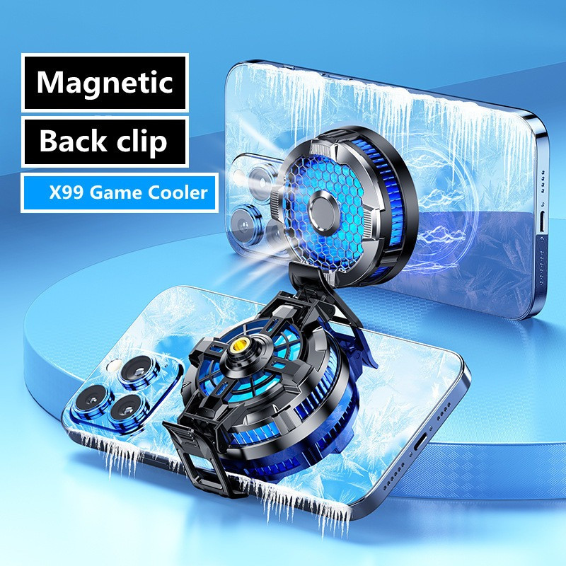 Radiator ventilator de răcire cu sistem magnetic tip C cu clemă din spate cu semiconductor pentru telefon mobil X99 cu încărcare fără fir pentru răcitor de jocuri PUBG