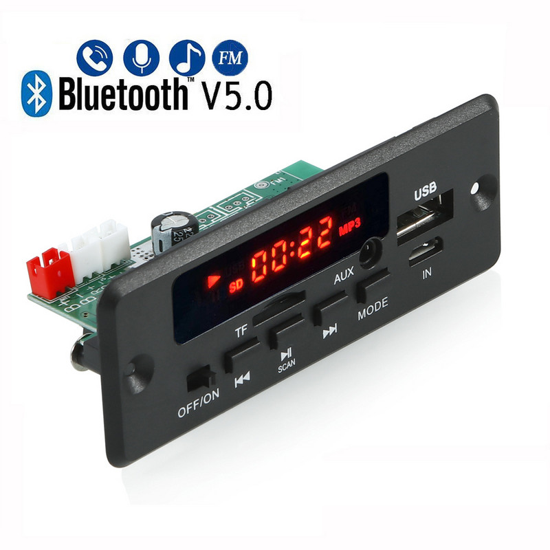 12V 5V Bluetooth 5.0 MP3 dekoderio plokštė 50W stiprintuvas "pasidaryk pats" namų skaitmeninis garso modulis USB TF AUX FM radijas, skirtas garsiakalbiui laisvų rankų įranga