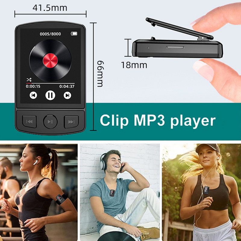 MP3 grotuvas nešiojamas sportinis klipas Walkman mygtukas Su Bluetooth suderinamas 5.2 muzikos grotuvas 1,8 colio ekranas su FM radijo el. knyga