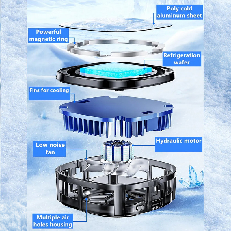 Mobilā tālruņa dzesētāja radiatora pusvadītāju dzesēšanas temperatūras displeja magnētiskā spēcīga dzesēšana ar aizmugures klipu un magnētisko plāksteri