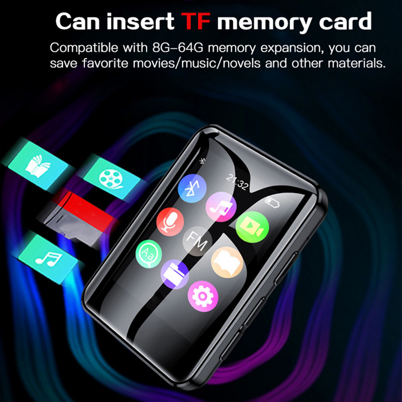 Novi Bluetooth-kompatibilan 5.0 MP4 MP3 player preko cijelog zaslona Prijenosni sportski stereo glazbeni MP3 player FM radio E-knjiga Audio zapis