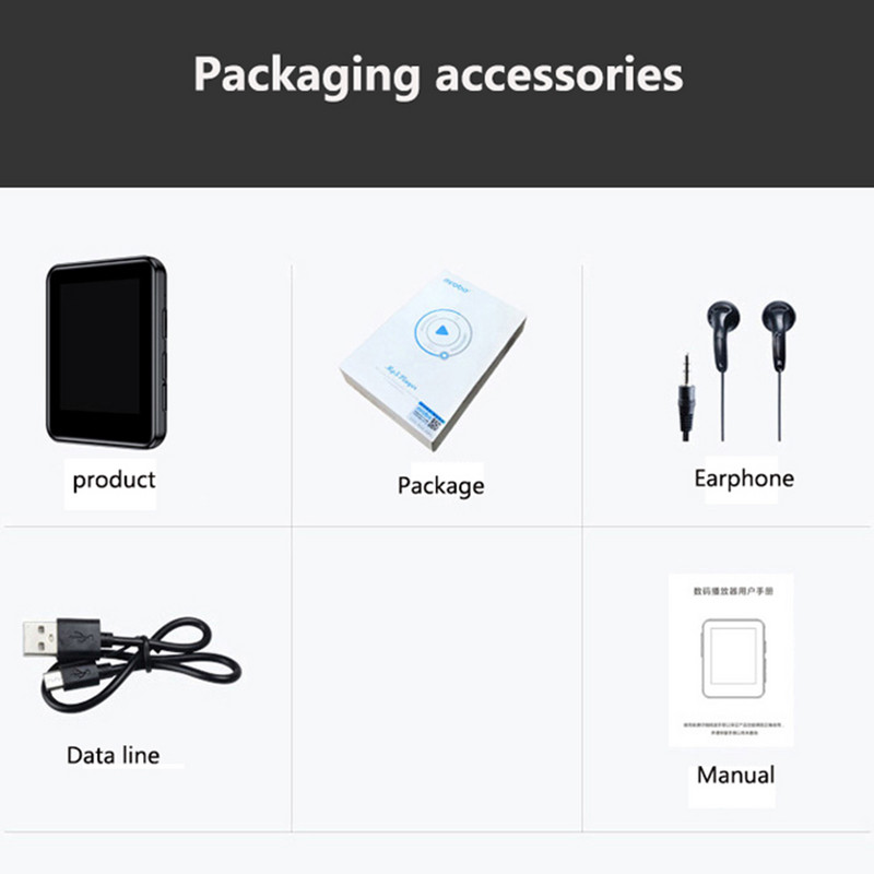 Novi Bluetooth-kompatibilan 5.0 MP4 MP3 player preko cijelog zaslona Prijenosni sportski stereo glazbeni MP3 player FM radio E-knjiga Audio zapis